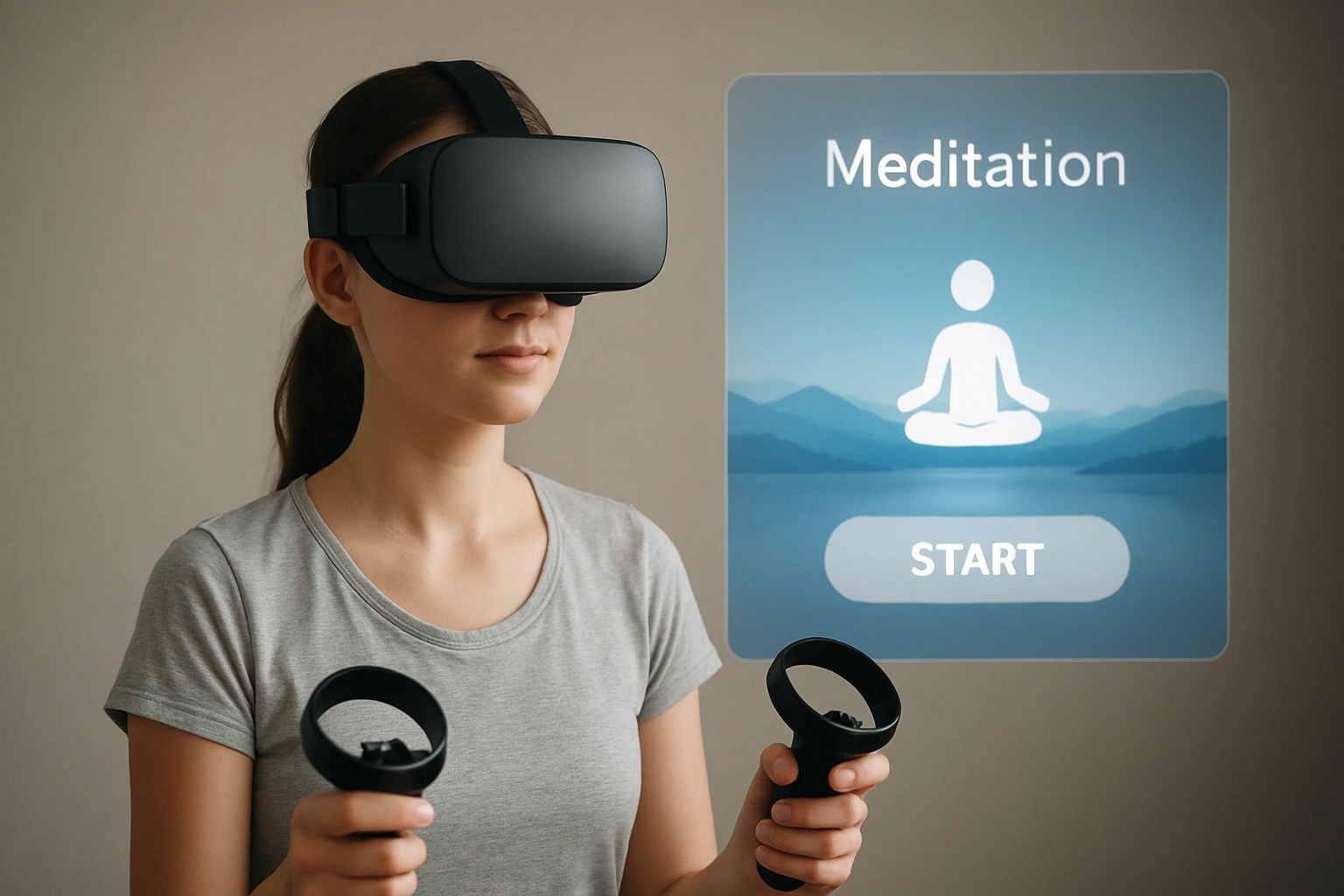 A person finding calm and focusing on their mental health with a VR meditation mental health.